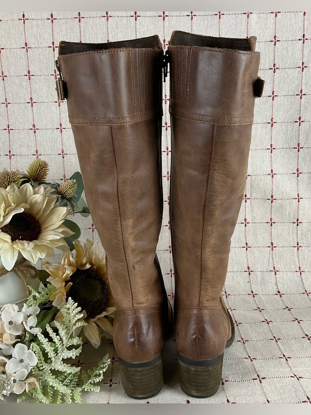 BORN Fannar Brown Leather Knee High Boots F32716 Size 6 Full Zip Riding Boots